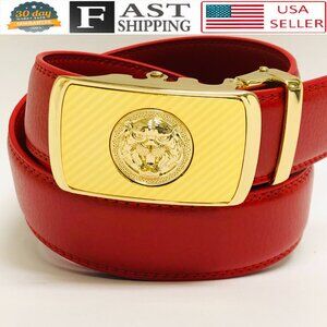 Red Belt Slide Belt Square Gold Buckle Not Holes Slide Belt Fashion Street‎ Wear